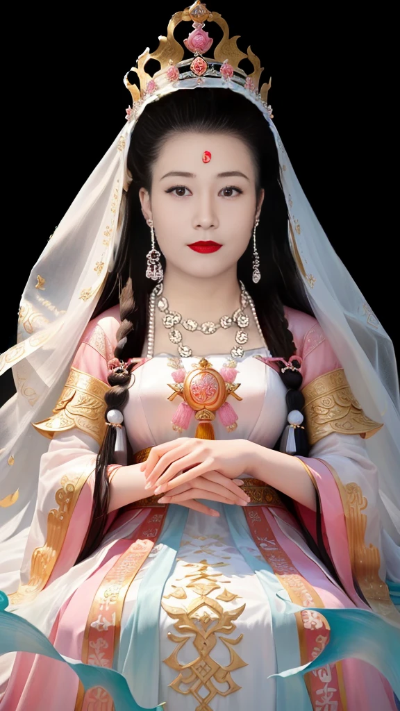 Wearing a pink dress，Wearing a crown，Arad women wearing white veils, Queen of the Sea Mu Yanling, Inspired by Huang Ji, Inspired by Zhang Zeduan, Chinese Queen, Inspired by Qiu Ying, A young woman plays, Inspired by Lv Ji, Chinese Princess, Inspired by Guillaume, Inspired by Guo Xi