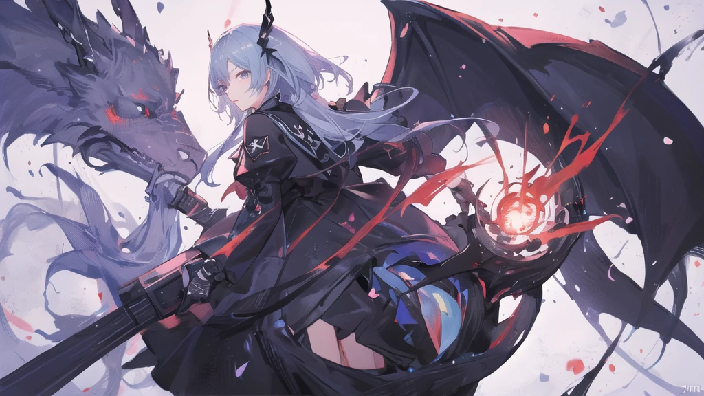 Anime girl with gun and red background, Anime drawing by Shitao, Pixiv, Self-sastructing art, Best Anime 4K Konachan Wallpaper, Gapmoe Yandere Grimdark, 2b ..., Amazing Anime 8K, 2b, Devil Anime Girl, Anime girl in a black dress, From Arknights, Anime Style 4k