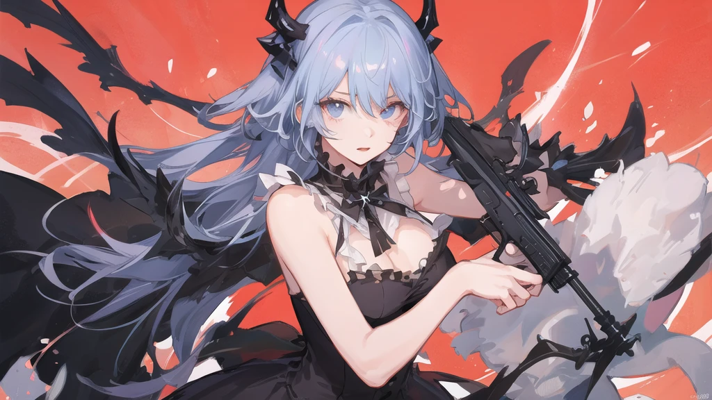 Anime girl with gun and red background, Anime drawing by Shitao, Pixiv, Self-sastructing art, Best Anime 4K Konachan Wallpaper, Gapmoe Yandere Grimdark, 2b ..., Amazing Anime 8K, 2b, Devil Anime Girl, Anime girl in a black dress, From Arknights, Anime Style 4k