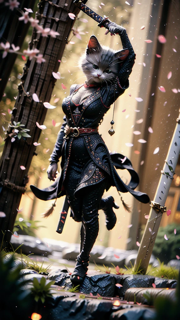Best quality, masterpiece, ultra high res, raw photo, beautiful and aesthetic,deep shadow, dark theme,(photorealistic:1.4), ((soft lighting, dim light, dark scene, night):1.4)
White kitten, Hanfu, holding sword, cyberpunk city, neon lights,
Graceful poise, evocative atmosphere, magnetic presence, refined seduction, captivating mystique,
Intricate zentangle patterns, a single female figure, astonishing level of detail, generously endowed, striking perspective, a chaotic masterpiece, gracefully poised, vibrant color palette, ((outdoors)), inspired by futurist architecture