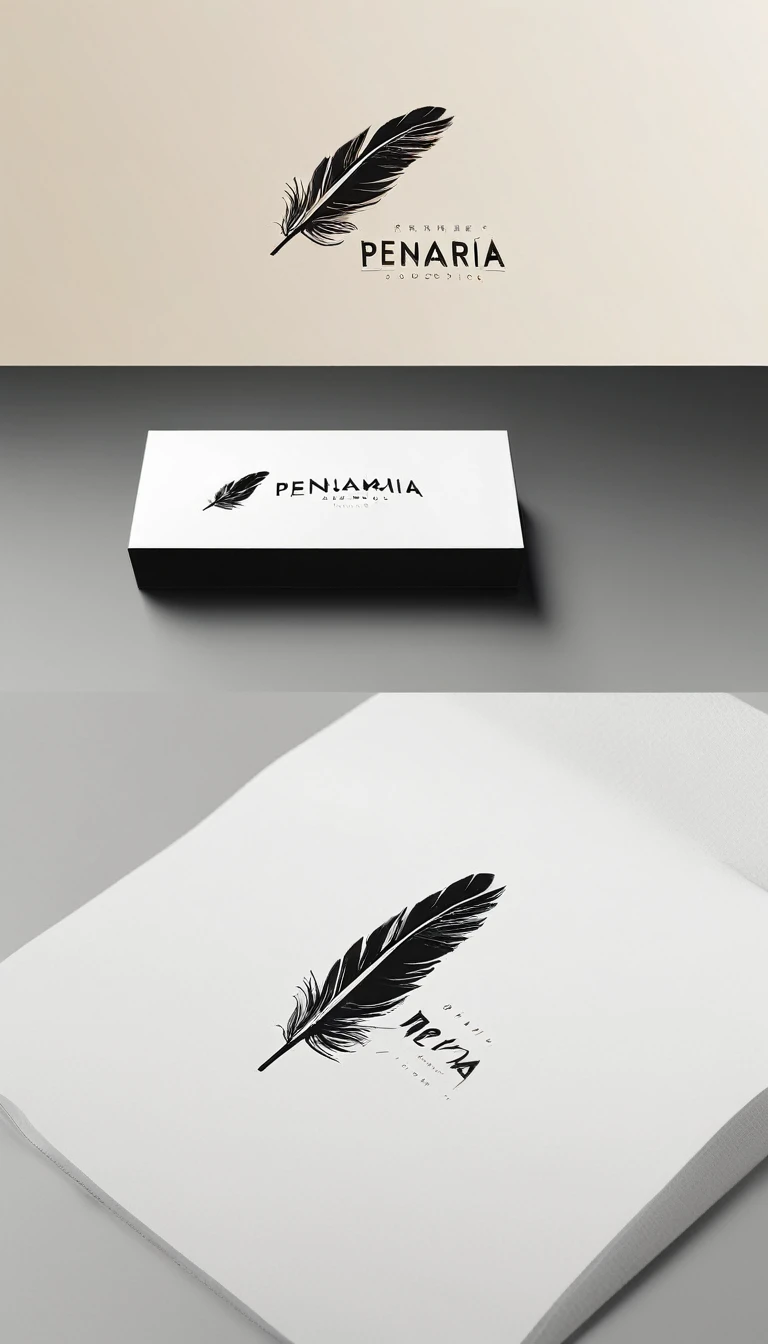 A minimal, modern, simple, cinematic logo design for the brand “Penamemoria". Create a modern, minimalistic, high-quality, logo of a boy feather