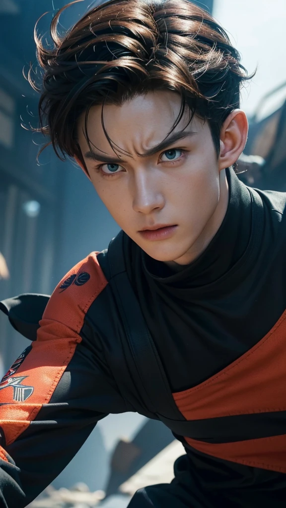 Tom Holland as naruto in action, 1boy, extremely detailed face and eyes, detailed clothing, hyperrealistic, 8k, (best quality,4k,8k,highres,masterpiece:1.2),ultra-detailed,(realistic,photorealistic,photo-realistic:1.37),detailed background, dramatic lighting, digital art, cinematic composition, vibrant colors, dynamic pose, action scene, muscular body, ninja outfit, sharingan eyes, rasengan attack