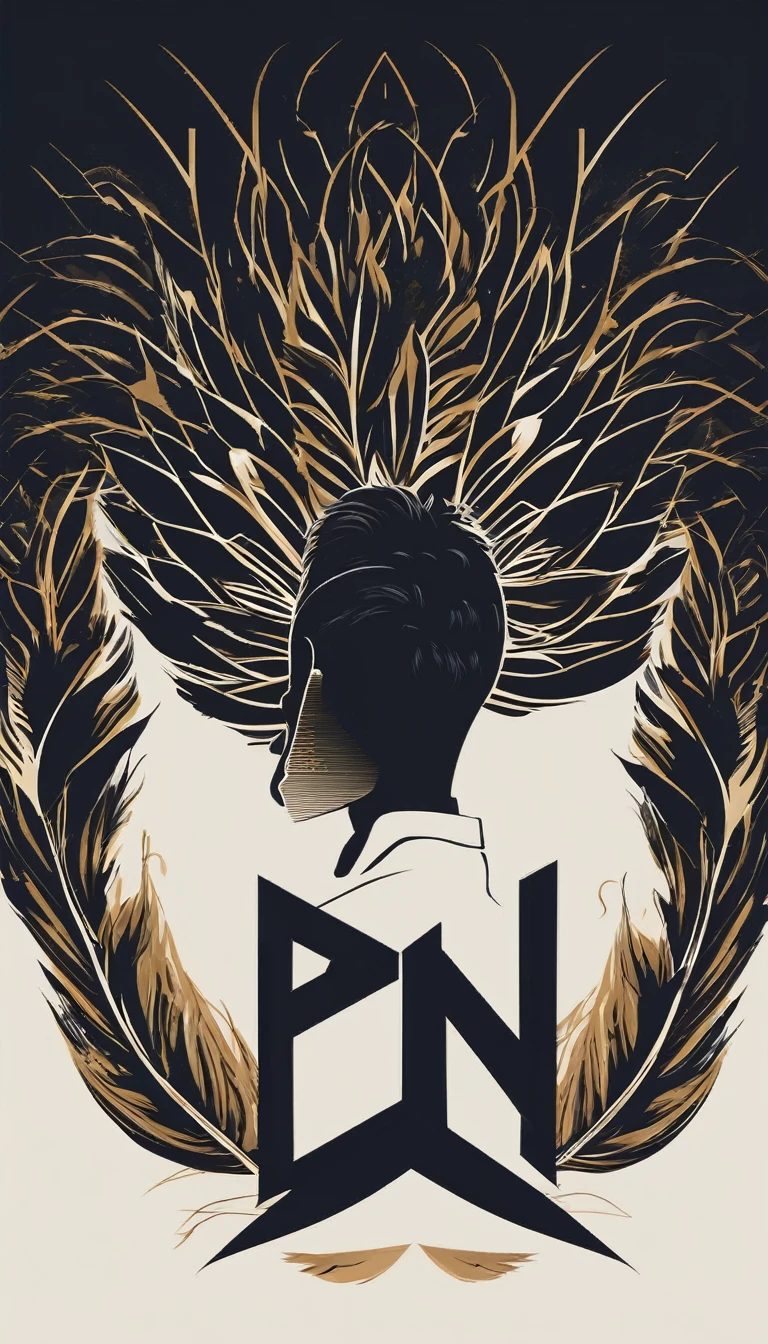 A minimal, modern, simple, cinematic logo design e of a boy with a head full of feathers for the brand “Penamemoria".