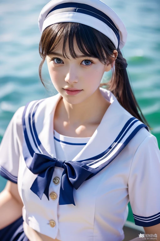 Extremely detailed CG,High resolution,Highest quality,masterpiece,(beautiful girl:1.3),(Game CG),FutaOdef,Sailor suit、Looking into the camera、