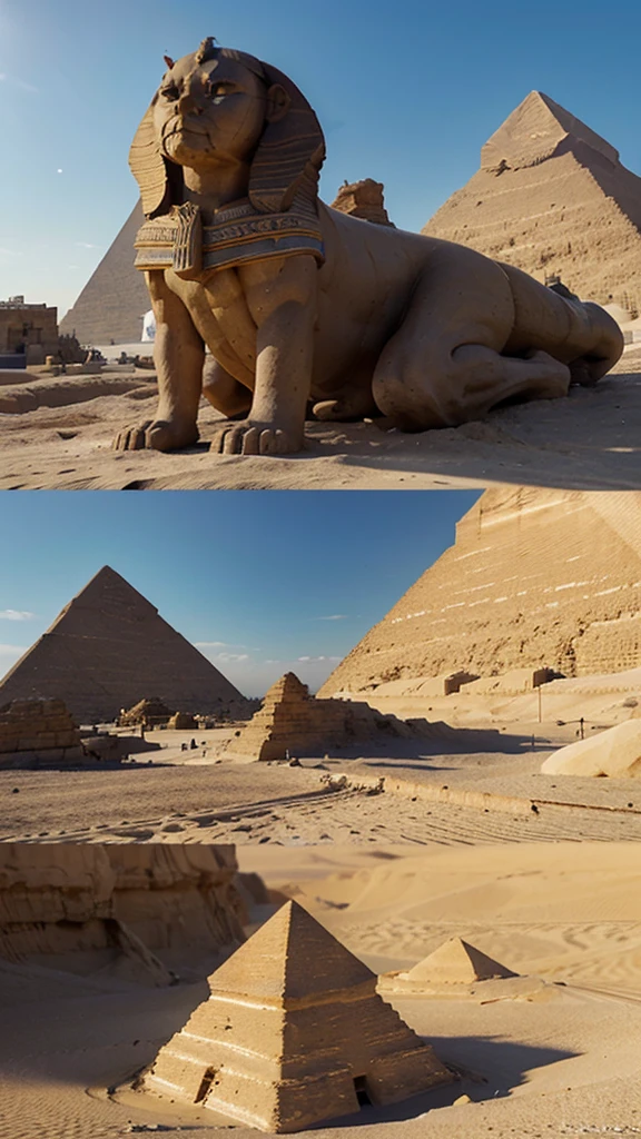 - `Load reference images of Sphinx from different angles.`
   - `Find and load blueprints and dimensions of the Sphinx.`
   - `Use box modeling to create the base shape of the Sphinx.`
   - `Extrude and shape the head and body according to the reference images.`
   - `Sculpt the face of the Sphinx with fine details for the nose, mouth, and eyes.`
   - `Refine the body, legs, and paws with detailed sculpting tools.`
   - `Apply limestone texture to the entire model.`
   - `Add erosion effects and weathering to the texture for realism.`
   - `Set up a sunlight system that mimics the lighting conditions in Giza.`
   - `Create a desert environment with the pyramids in the background.`
   - `Review the final model against the reference images for accuracy.`
   - `Render the model in high resolution with multiple camera angles