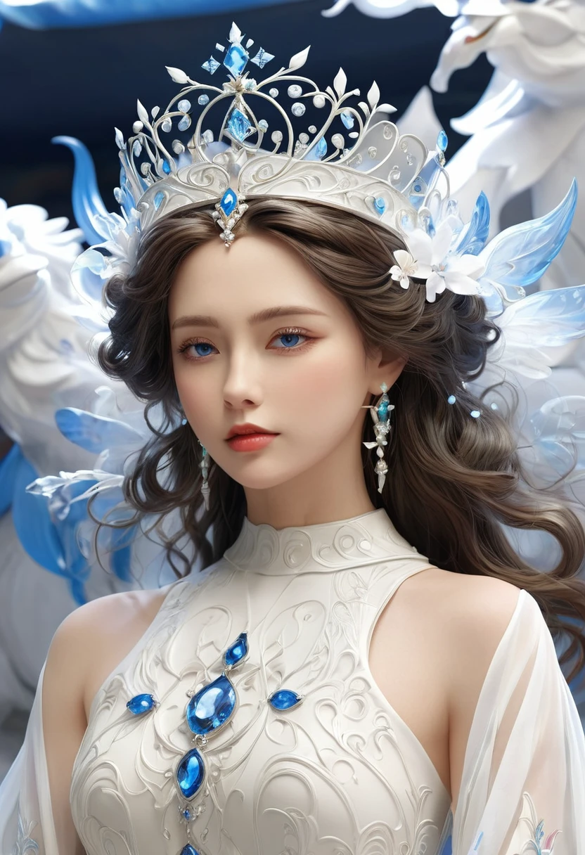 One was wearing a white dress、Woman wearing a crown, a Beautiful fantasy queen, ((Beautiful fantasy queen)), portrait of princess, Works of art in the Guvez style. 5D CGI anime fantasy artwork, 8k high quality detailed art