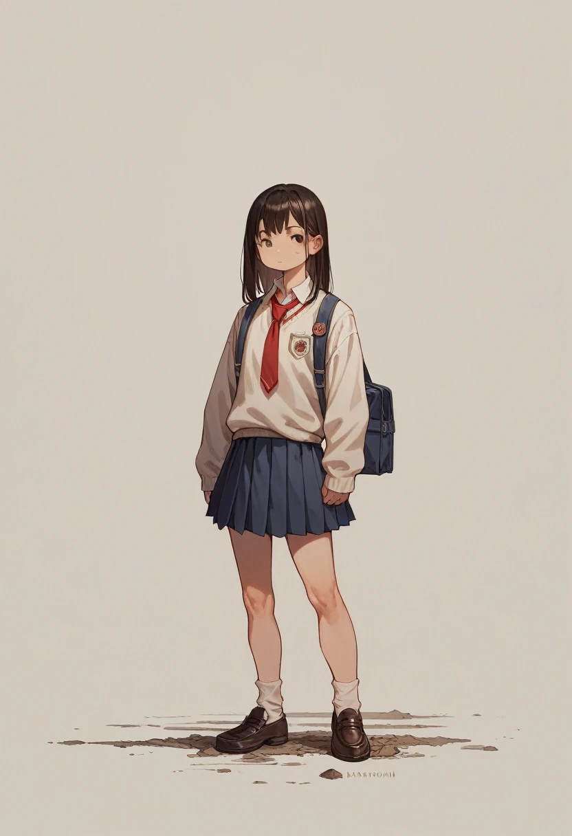 , Huge_chest, Are standing, alone, School_uniform_white_shirt_grey_mini skirt_black_sweater_red_tie, masterpiece, Highest quality, Detailed face, Fine grain, High resolution,