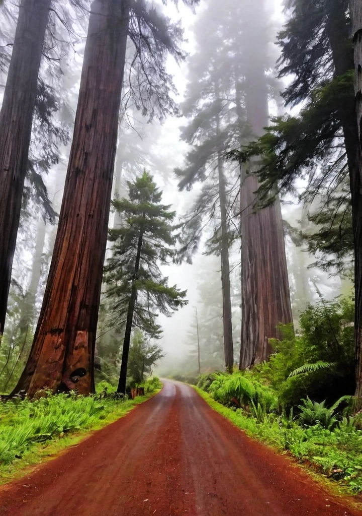 amateur photography,
low quality, bad quality, 
foggy redwood forest
