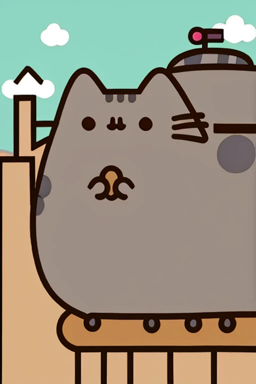 pusheen rides a japanese tank through town