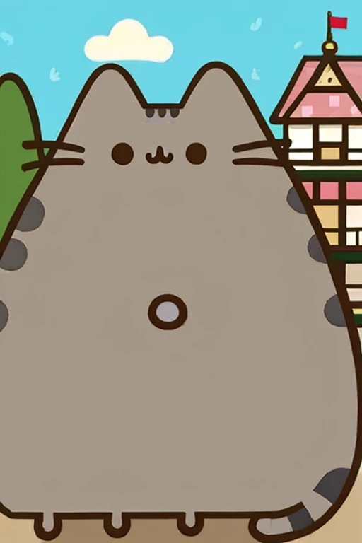 pusheen rides a japanese tank through town