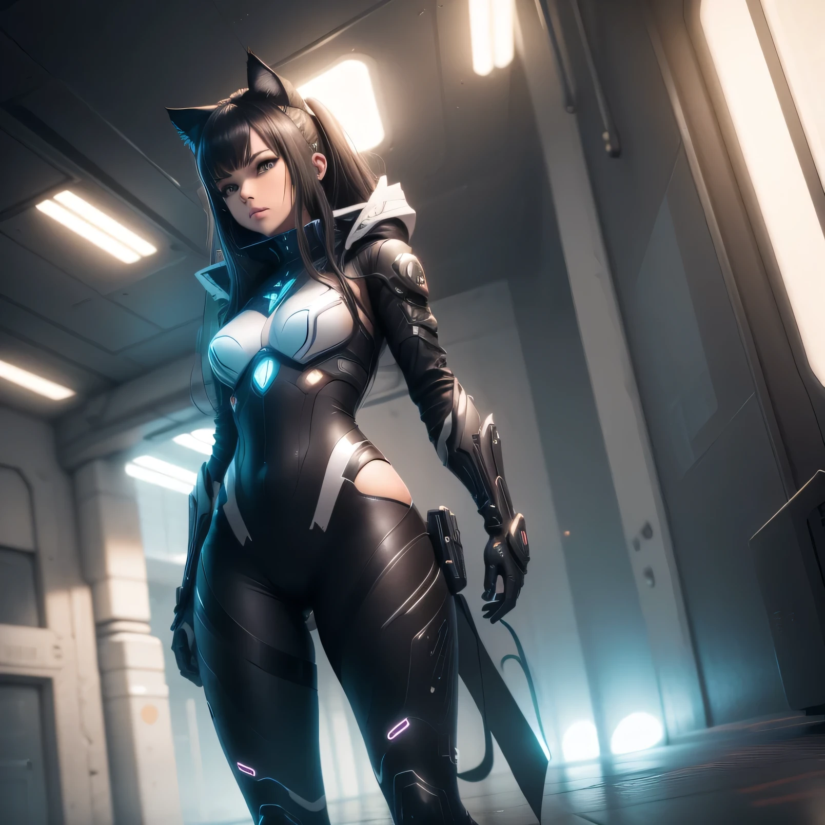 cat ears, futuristic, cyber, realistic, photorealistic, high resolution, full body