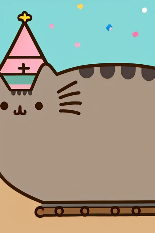pusheen rides a  tank through town