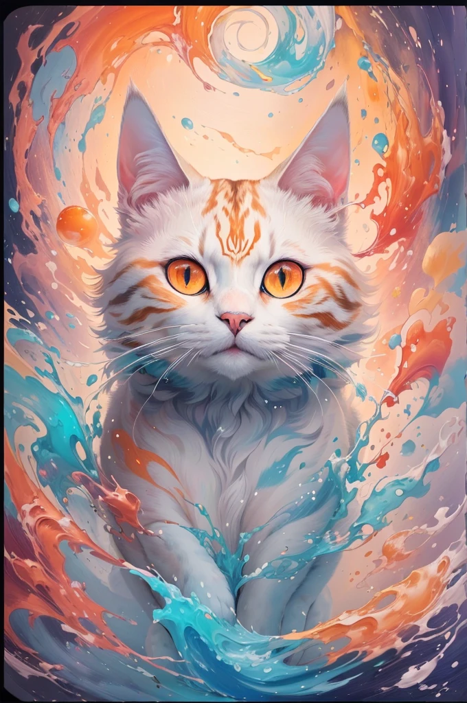 The two eyes are different colors,painting of a Cat with orange eyes and a swirly tail, Just a joke, Cat. number, Cat from the void, warrior Cats fan art, anime Cat, a painting of a Cat, liquid Cat, Very very beautiful furry art, in a painting of a Cat, beautiful Cat, Beautiful art UHD 4K, painting of a Cat,