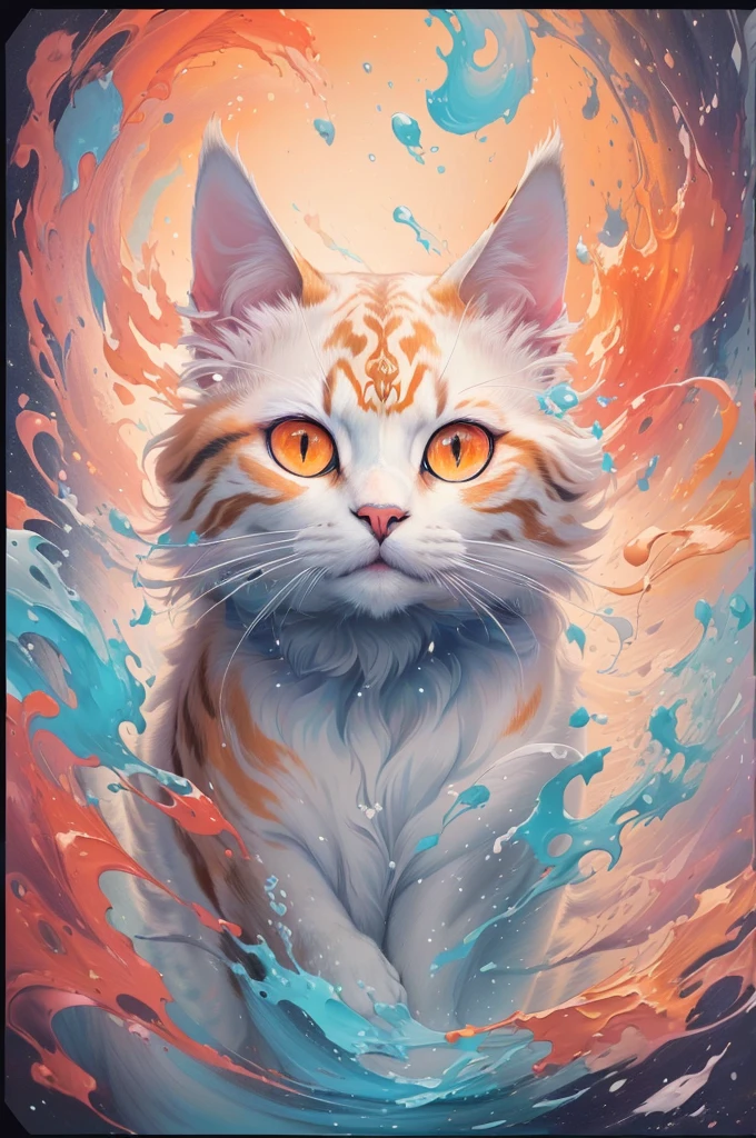 The two eyes are different colors，painting of a Cat with orange eyes and a swirly tail, Just a joke, Cat. number, Cat from the void, warrior Cats fan art, anime Cat, a painting of a Cat, liquid Cat, Very very beautiful furry art, in a painting of a Cat, beautiful Cat, Beautiful art UHD 4K, painting of a Cat，