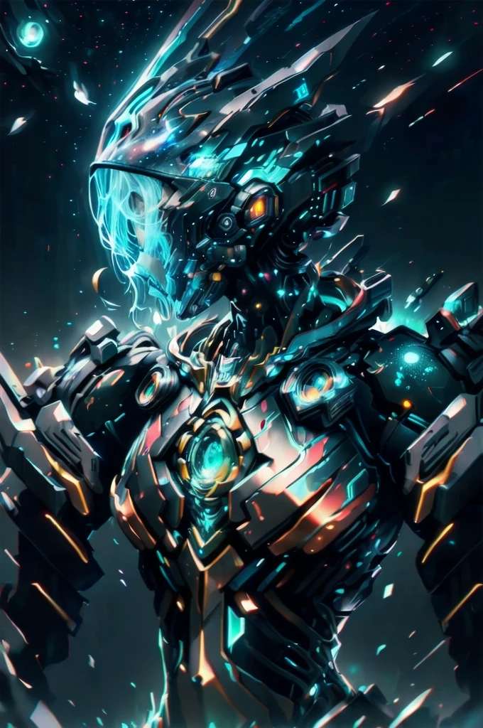 (best quality, masterpiece:1.3), mysterious, no face, style warframe, 35mm photography, ursine, galaxy setting, stars in face visor, galactic setting and theme, sharp focus, UHD, 4K, intensely detailed, airbrush painting, biomechanical, atmospheric 4k hyper-detail, cinematic sensibility, sharp focus, abstract color scheme, surreal, vivid colors, (very detailed CG unity 8k wallpaper), sharp focus, realistic, sci-fi, glorious backdrop of destruction, symmetrical, volumetric lighting, Warframe, rich dark masterpiece, Dan Mumford and Mark M. Astrophotography in the style of Simonetti