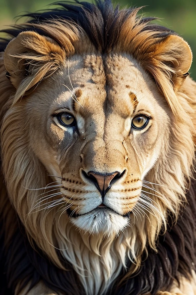 Close-up of a lion's face showing details of the eyes and mane.