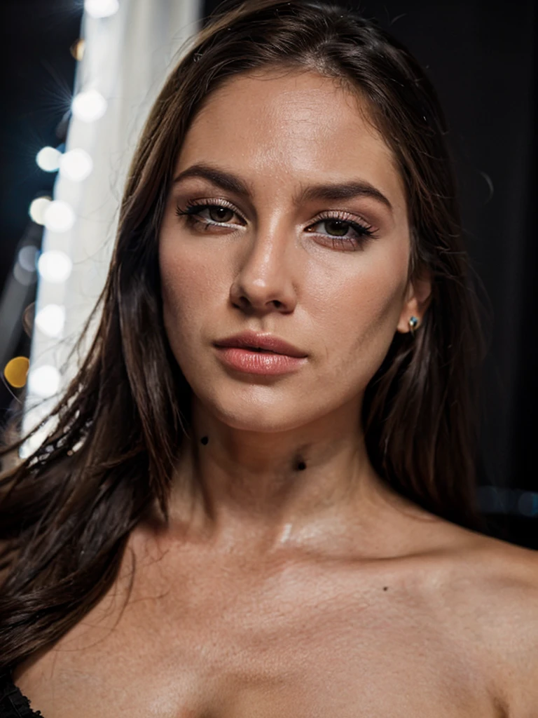 closeup portrait photo of beautiful 26 y.o woman, makeup, 8k uhd, high quality, dramatic, cinematic douche