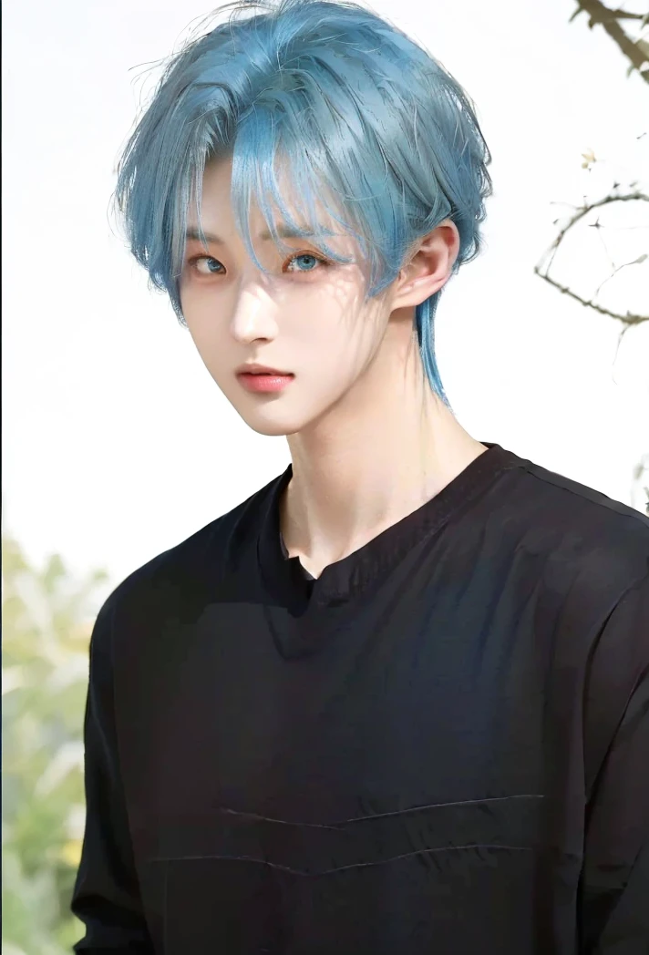 ((super realistic)) a cartoon picture of a guy with blue hair and a black shirt, tall anime guy with blue eyes, manhwa, webtoon, inspired by Kun Can, inspired by Bian Shoumin, delicate androgynous prince, male anime style, handsome prince, he has dark grey hairs, with blue hair, anime handsome man, 2 d anime style, webtoons