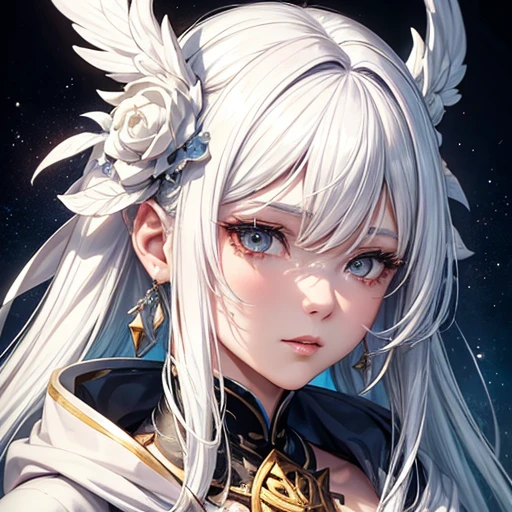 Close-up of a woman with white hair and a white mask, Beautiful character drawings, Gwaiz, artwork in the style of Gwaiz, White-haired God, Jan J, Magnificent and elaborate character art, Amazing character art, Fan Chi, By Wujun Shifan, Gwaiz on pixiv artstation
