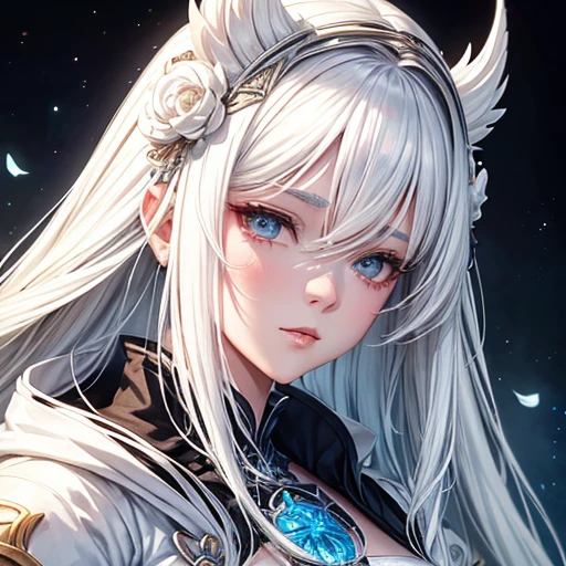 Close-up of a woman with white hair and a white mask, Beautiful character drawings, Gwaiz, artwork in the style of Gwaiz, White-haired God, Jan J, Magnificent and elaborate character art, Amazing character art, Fan Chi, By Wujun Shifan, Gwaiz on pixiv artstation