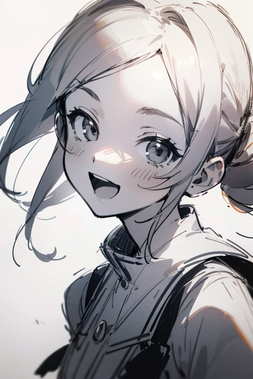 ((sketch)), (pencil), ((Black and White)), ((Highest quality)), ((masterpiece)), (detailed), Perfect Face, Perfect Arms, ((1 person)), ((Cute girl)), Cute clothes, smile, Open your mouth, Cute Hairstyles, Upper Body Shot,
