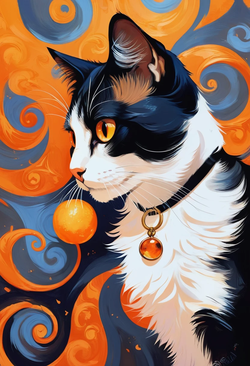 The two eyes are different colors，painting of a Cat with orange eyes and a swirly tail, Just a joke, Cat. number, Cat from the void, warrior Cats fan art, anime Cat, a painting of a Cat, liquid Cat, Very very beautiful furry art, in a painting of a Cat, beautiful Cat, Beautiful art UHD 4K, painting of a Cat