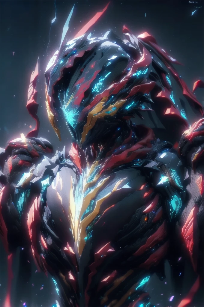 (best quality, masterpiece:1.4), Warframe, Mech, Knight, Armor, nightmare, dark theme, blue flames, cowboy shot, facing viewer, vivid, gacha splash artwork