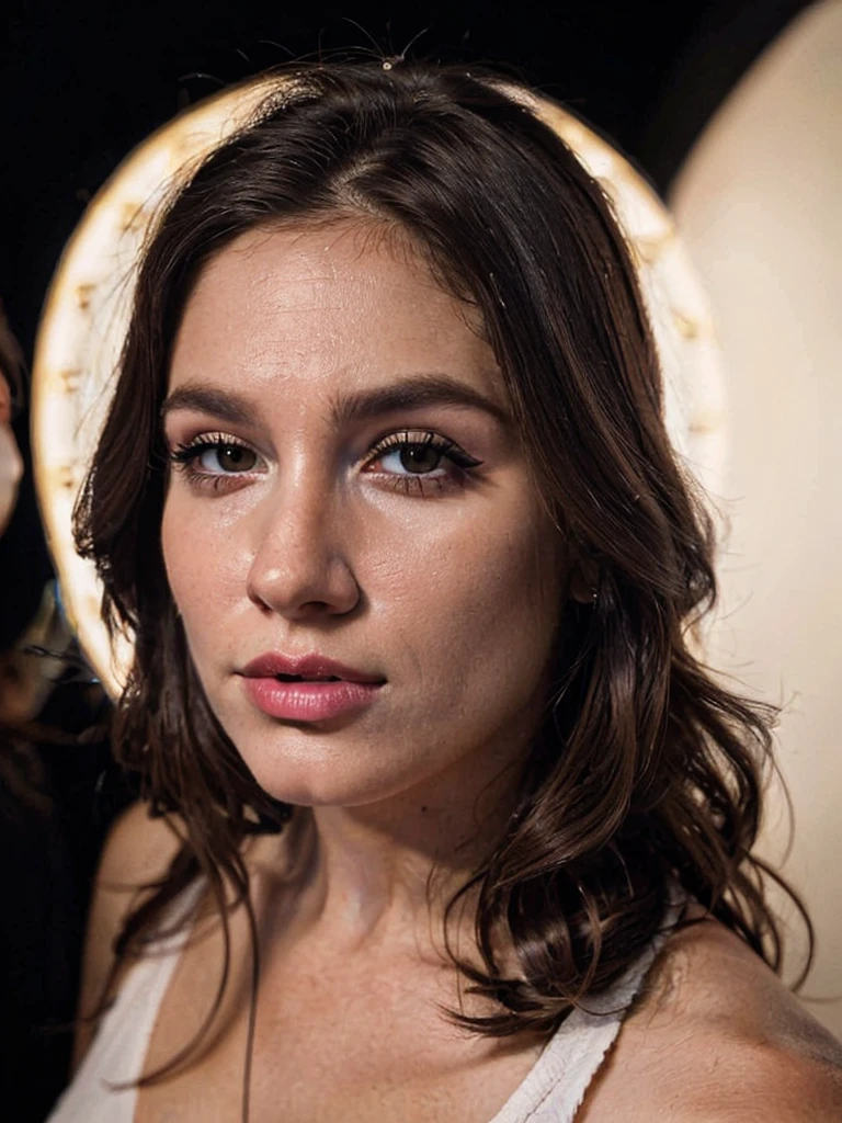 closeup portrait photo of beautiful 26 y.o woman, makeup, 8k uhd, high quality, dramatic, cinematic nue
