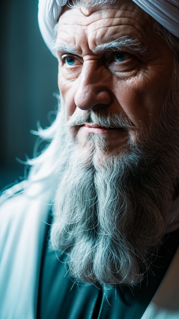 white moody aesthetic, wise old arab with a long white beard, intricate, sharp focus, fantasy, surreal 8k photo,