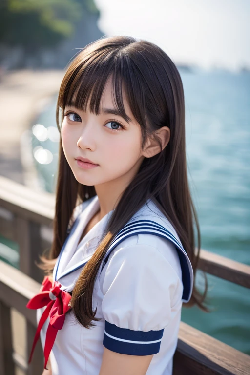 Detailed CG,High resolution,Highest quality,masterpiece,(beautiful girl:1.3),(Game CG),FutaOdef,Sailor suit、looking at the camera、15 years old