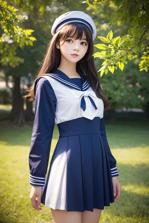 Detailed CG,High resolution,Highest quality,masterpiece,(beautiful girl:1.3),(Game CG),FutaOdef,Sailor suit、looking at the camera、15 years old
