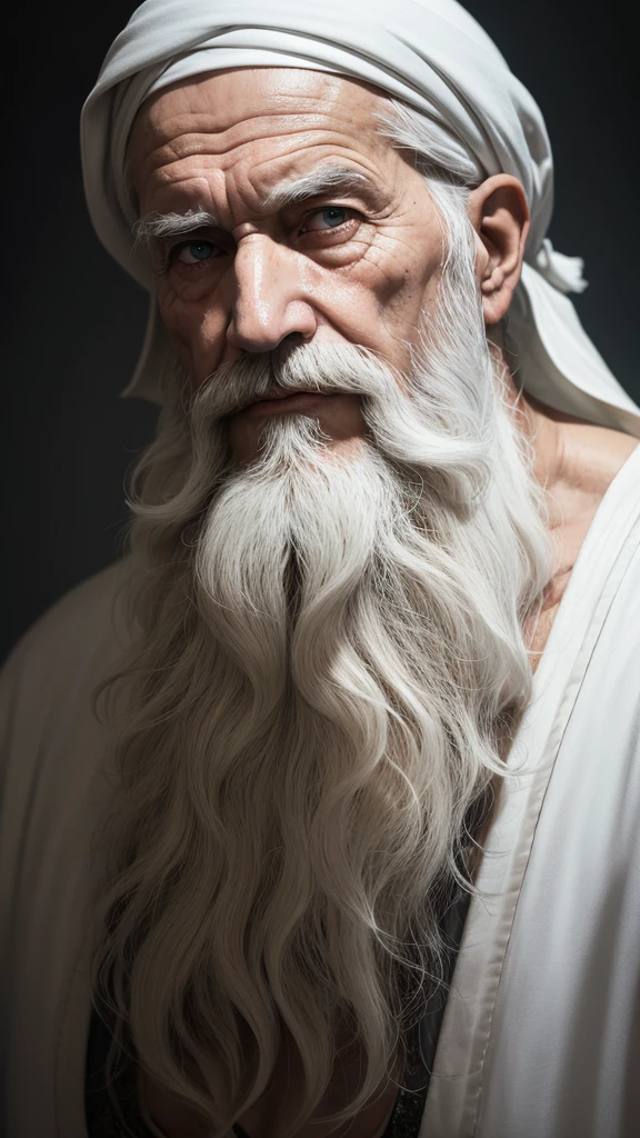 white moody aesthetic, wise old arab with a long white beard, intricate, sharp focus, fantasy, surreal 8k photo,