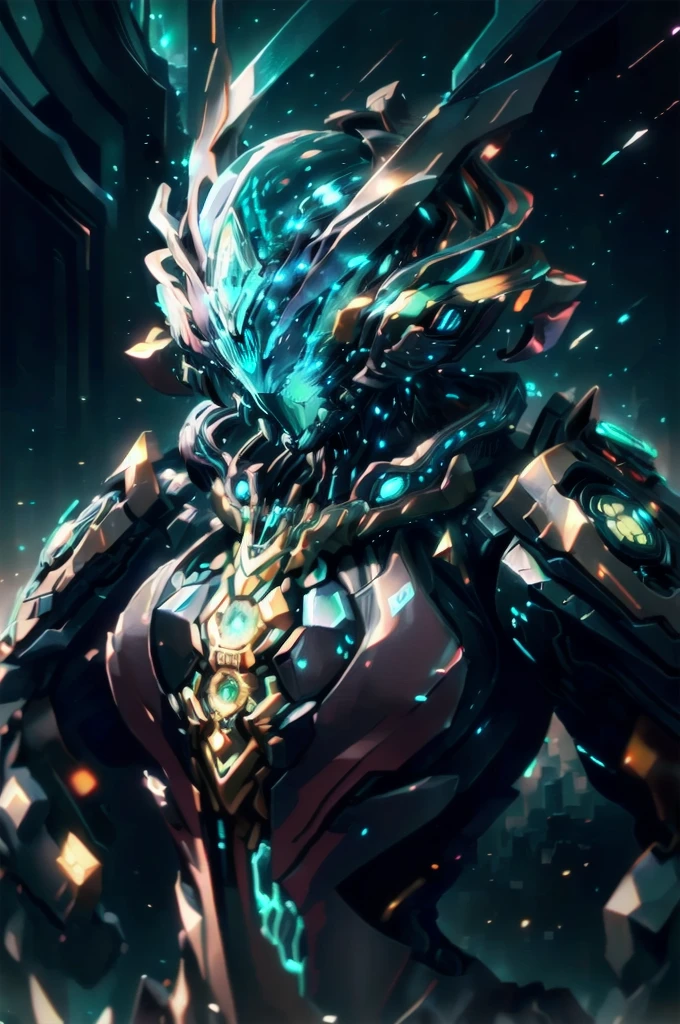 (best quality, masterpiece:1.3), mysterious, no face, style warframe, 35mm photography, ursine, galaxy setting, supernova, galactic setting, galaxy, sharp focus, UHD, 4K, intensely detailed, airbrush painting, biomechanical, atmospheric 4k hyper-detail, cinematic sensibility, sharp focus, abstract color scheme, surreal, vivid colors, (very detailed CG unity 8k wallpaper), bioluminescent, realistic, glorious backdrop of destruction, symmetrical, volumetric lighting, Warframe, rich dark masterpiece, Dan Mumford and Mark M. Astrophotography in the style of Simonetti