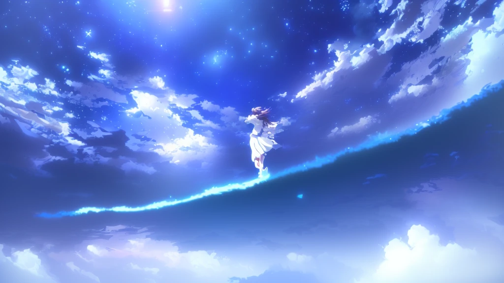 anime, A girl in a white dress floats in the water, Makoto Shinkai Cyril Rolland, anime girl walking on water, anime movie background, beautiful anime scene, today's featured anime still, anime film still, screenshot from the anime film, anime still film anime shikishi, star(null) starry_null