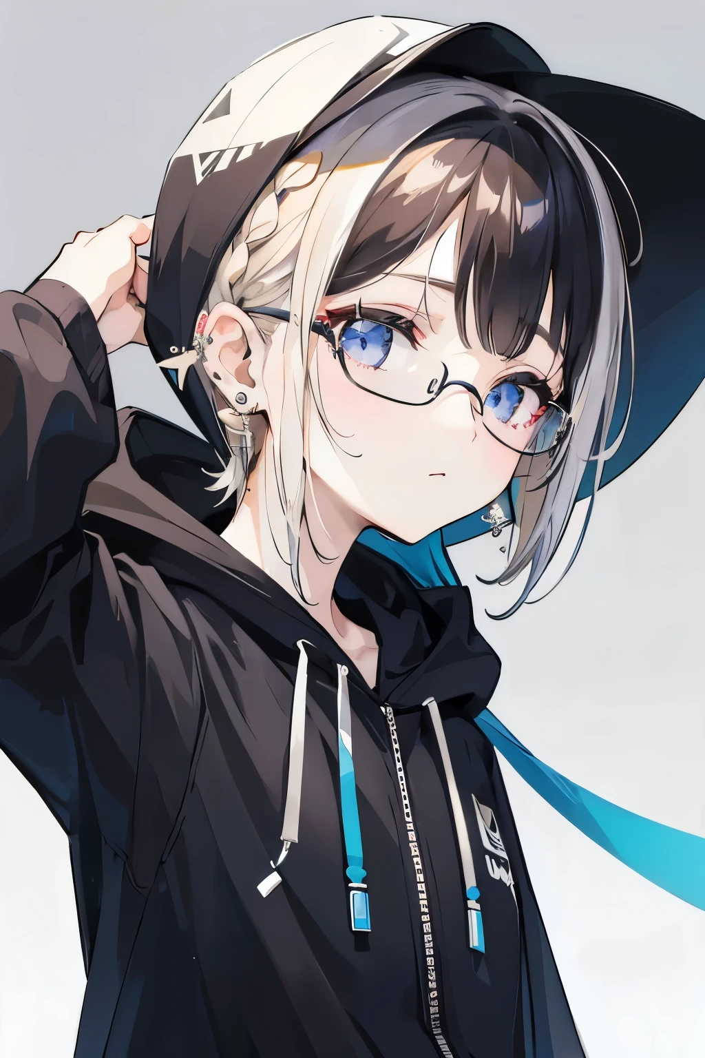 black_eyes, hair down, no hat