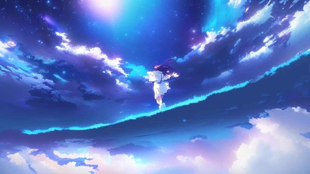 anime, A girl in a white dress floats in the water, Makoto Shinkai Cyril Rolland, anime girl walking on water, anime movie background, beautiful anime scene, today's featured anime still, anime film still, screenshot from the anime film, anime still film anime shikishi, star(null) starry_null