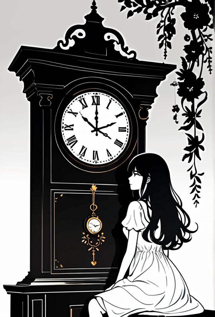 Vector Art, Minimalism, graphic design aesthetics, flat illustration, masterpiece, best quality, perfect composition, very aesthetic, ultra-detailed, intricate details, Professional, official art, Representative work、On a bright red campus"YES"Character、(Masterpiece in maximum 16K resolution:1.6), ((darkest_insane_silhouette_illustration):1.2),(intricate detail:1.4), (extremely insane detail:1.4),(highest quality:1.3),(Hyper_realistic:1.3). | Black and white, silhoutte art, female figure, elegant pose, flowing hair, graceful curves, subtle details, minimalistic background, soft lighting, delicate features, captivating composition, expressive eyes, slender silhouette, artistic interpretation. | ((silhoutte_of_pretty_girl_waiting under a clock):1.5), ((waiting pose):1.2), ((withered flower background):1.1), each flower detailed and rendered with a masterful gouache technique, silhoutte art behance,surreal, It gives a romantic aura. | (perfect_fingers:1.0), (perfect_legs:1.0), better_hands, More_Detail. A young woman with golden hair and yellow eyes sits at the table, eating delicious food by the seaside in an anime style. The background features rocky cliffs overlooking the sea, boats floating on it, green plants, and sunlight shining through them onto her face. She is dressed in white and has a relaxed expression. On one side of her lies various dishes such as rice, vegetables, fish and meat, creating a warm atmosphere.