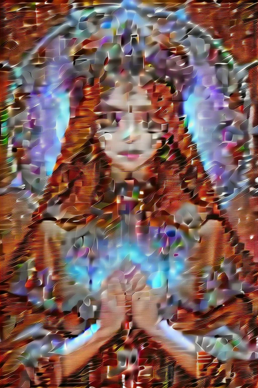 Skull Saint, face, gold, Orange, yellow, red, green, Purple, Black, Holy Death, Sublime, Highest quality, Digital Painting, extremely Smooth, fluid, 3D fractals, Particles of light, dream-like, Smooth, Sparkling, dream-like glow, Saint of Death, Goddess of Death, Harmonious color scheme, 32k, Praying Hands, Mandala, Day of the Dead, universe, obsidian