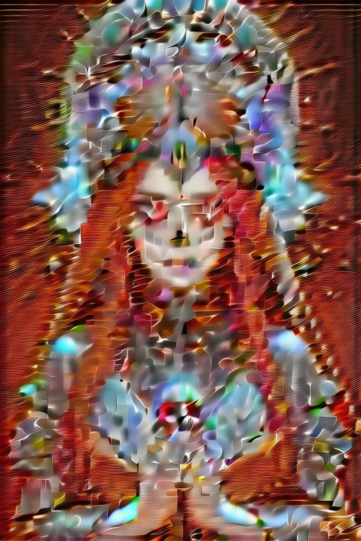 Skull Saint, face, gold, Orange, yellow, red, green, Purple, Black, Holy Death, Sublime, Highest quality, Digital Painting, extremely Smooth, fluid, 3D fractals, Particles of light, dream-like, Smooth, Sparkling, dream-like glow, Saint of Death, Goddess of Death, Harmonious color scheme, 32k, Praying Hands, Mandala, Day of the Dead, universe, obsidian