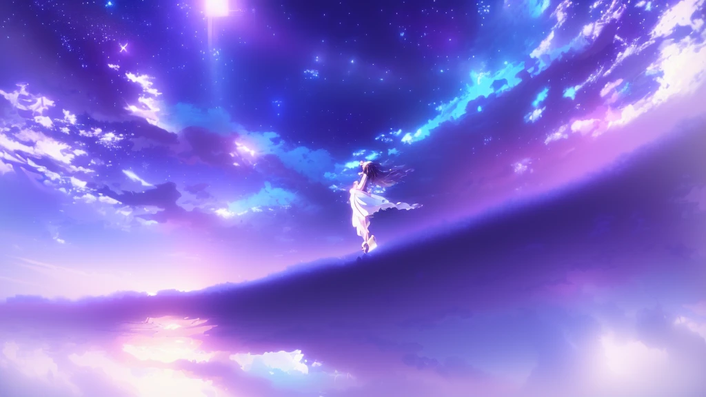 anime, A girl in a white dress floats in the water, Makoto Shinkai Cyril Rolland, anime girl walking on water, anime movie background, beautiful anime scene, today's featured anime still, anime film still, screenshot from the anime film, anime still film anime shikishi, star(null) starry_null