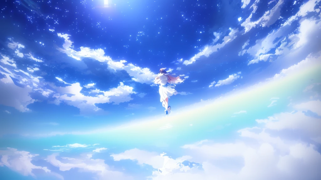 anime, A girl in a white dress floats in the water, Makoto Shinkai Cyril Rolland, anime girl walking on water, anime movie background, beautiful anime scene, today's featured anime still, anime film still, screenshot from the anime film, anime still film anime shikishi, star(null) starry_null