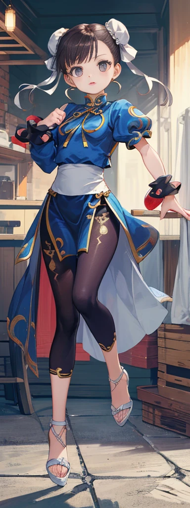 chun-li,((masterpiece)), ((best quality)), ((ultra detailed)), ((kawaii)), cute, (lovely), ((extremely detailed)), ((8K)), (beautiful),flat breast, tiny breast,full body