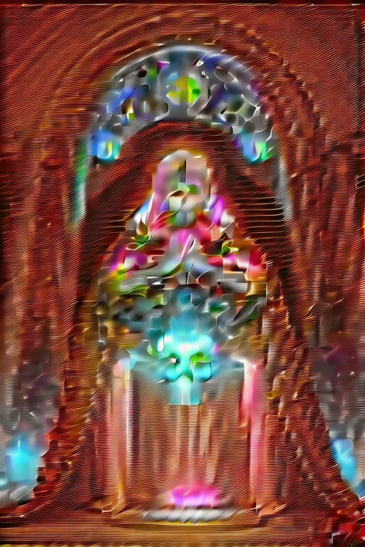 Skull Saint, gold, Orange, yellow, red, green, Purple, Black, Holy Death, Sublime, Highest quality, Digital Painting, extremely Smooth, fluid, 3D fractals, Particles of light, dream-like, Smooth, Sparkling, dream-like glow, Saint of Death, Goddess of Death, Harmonious color scheme, 32k, Praying Hands, Mandala, Day of the Dead, universe, obsidian