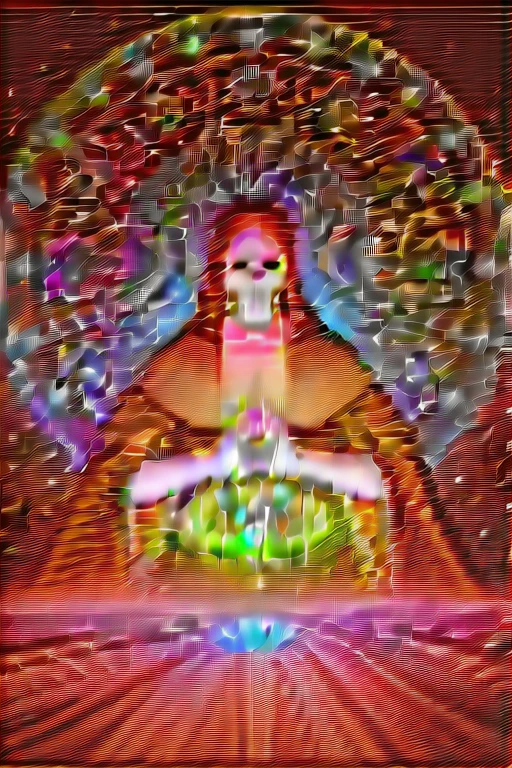 a statue of a woman sitting in a lotus position with a pyramid in the background and candles in the foreground and a pink circle , Alfred Hitchcock, Linda Falorio , occult_70