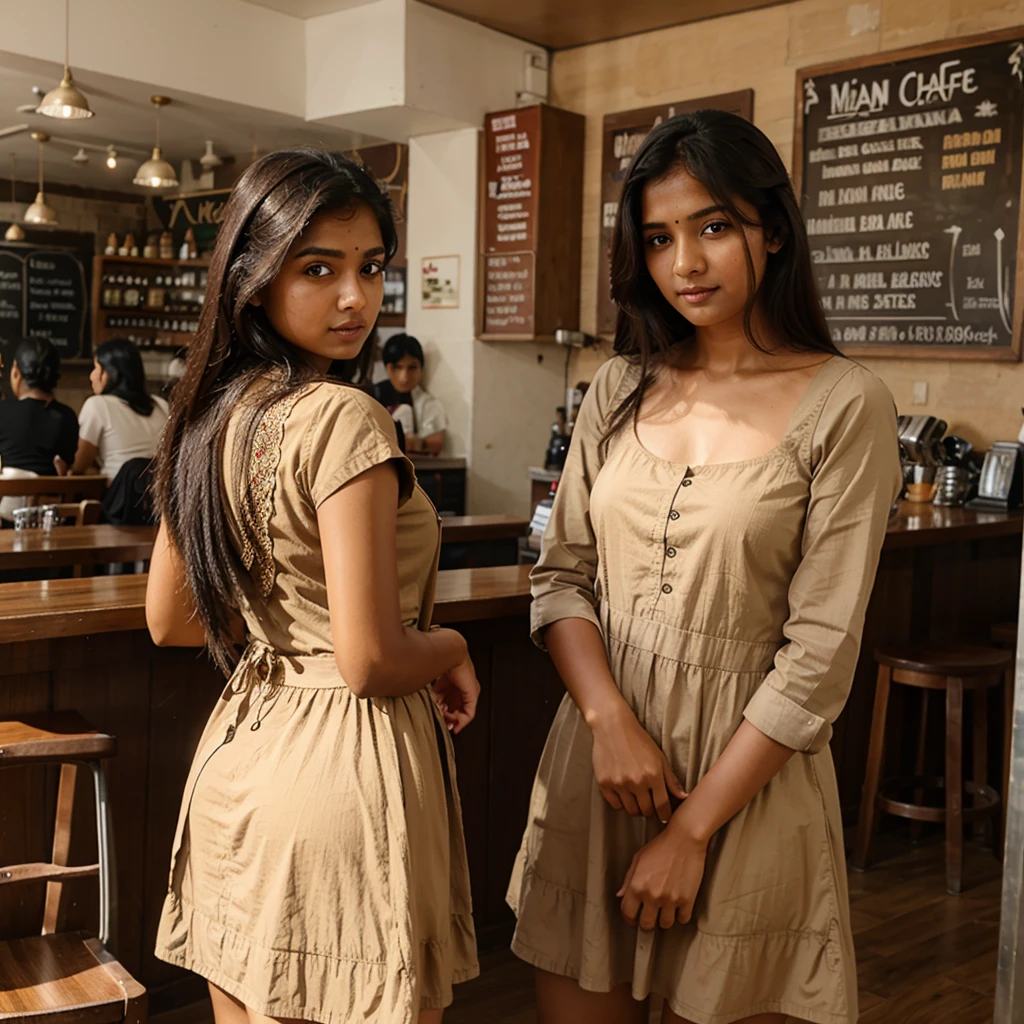 Indian girl wering western dress in indin cafe
