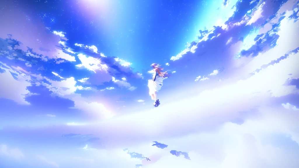 anime, A girl in a white dress floats in the water, Makoto Shinkai Cyril Rolland, anime girl walking on water, anime movie background, beautiful anime scene, today's featured anime still, anime film still, screenshot from the anime film, anime still film anime shikishi, star(null) starry_null