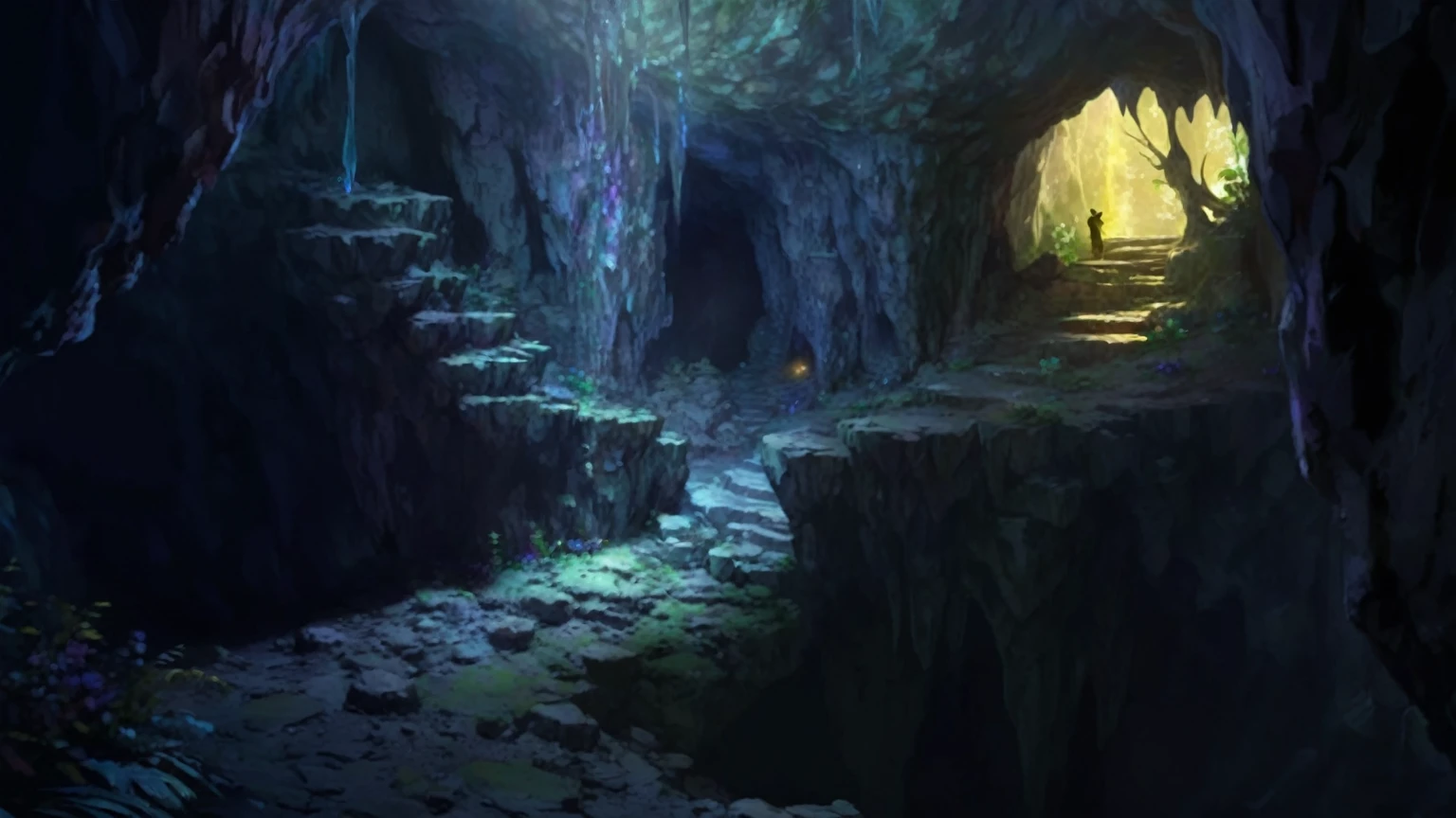 (anime, fantasy, cave), (best quality, high resolution, depth of filed, HDR:1.2),vibrant colors, mysterious atmosphere, cave, stalagmite, stalactite, goblin liar, dirty cave, small tunnel, isolated tunnel, dark tunnel: 1.5