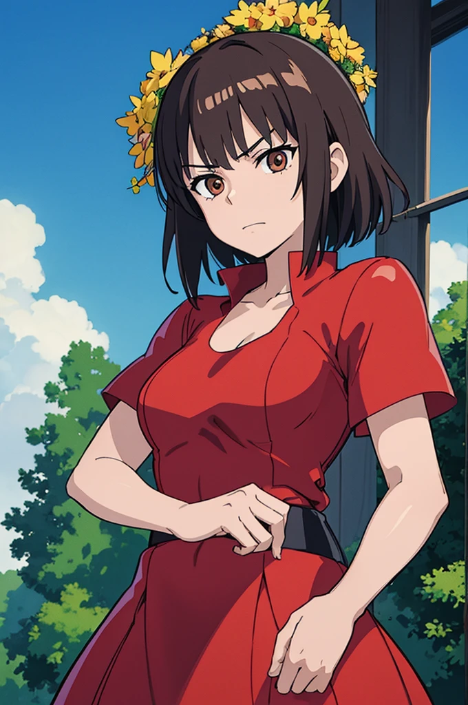 Highest quality, masterpiece, High resolution, alone, Misaka Mikoto,(Glaring Eyes),(Large Breasts),(big_Areola),Mansuji,Completely naked,whole body,Evening sky_background,Young Girl,Anime Style, Highest quality, 4K, masterpiece,, alone, 1,whole body,looking at the camera, Shinkai Makoto style, (red_yellow‗_coat)Sharp Eyes,(Full Finger), (Accurate fingertips), (The finer details), (Anatomically correct), (映画のbackground), Hyper Detail, (Subtle details), (Intricate details),