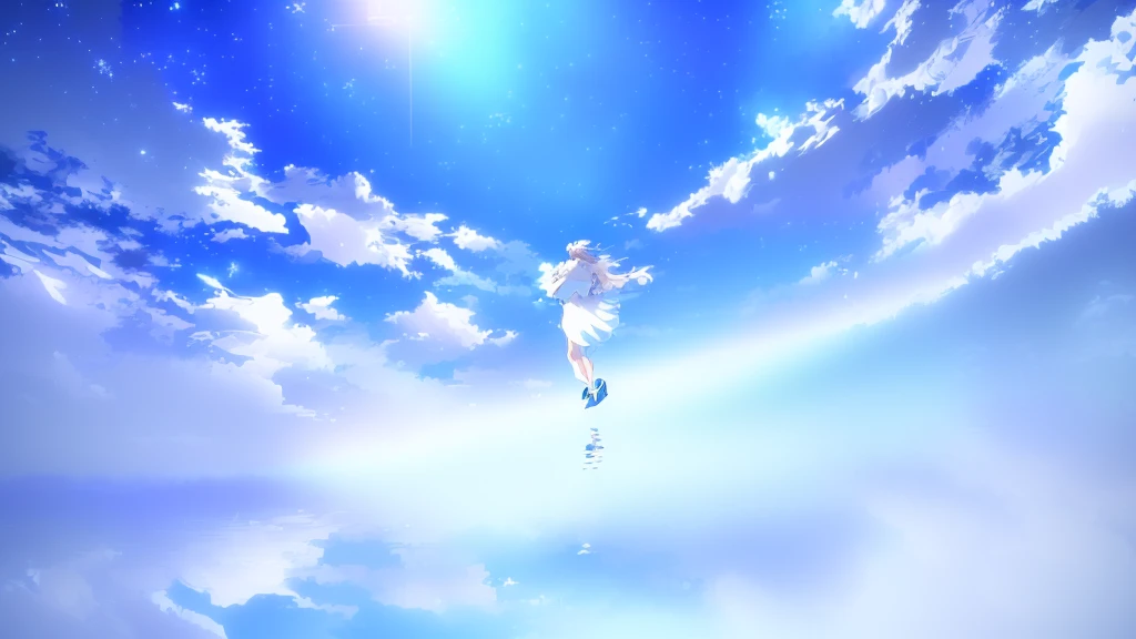 anime, A girl in a white dress floats in the water, Makoto Shinkai Cyril Rolland, anime girl walking on water, anime movie background, beautiful anime scene, today's featured anime still, anime film still, screenshot from the anime film, anime still film anime shikishi, star(null) starry_null