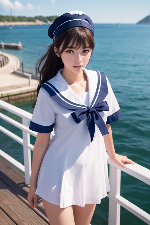 Detailed CG，High resolution，Highest quality，masterpiece，（beautiful girl：1.3），（Game CG），FutaOdef，Sailor suit、looking at the camera、15 years old